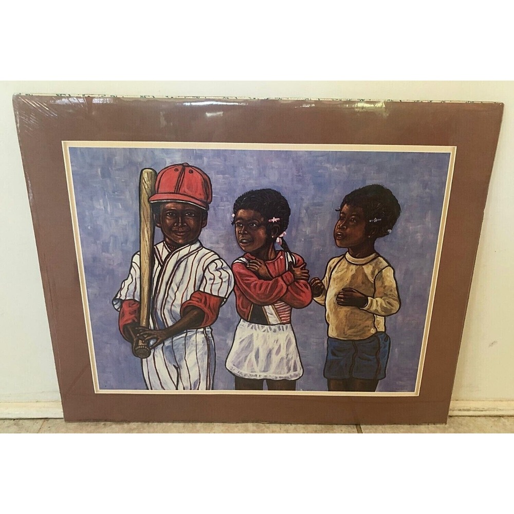 16"x 20 Rare Vintage lithograph by Jason Hunt  Black Folk Art Print Boy Kids New